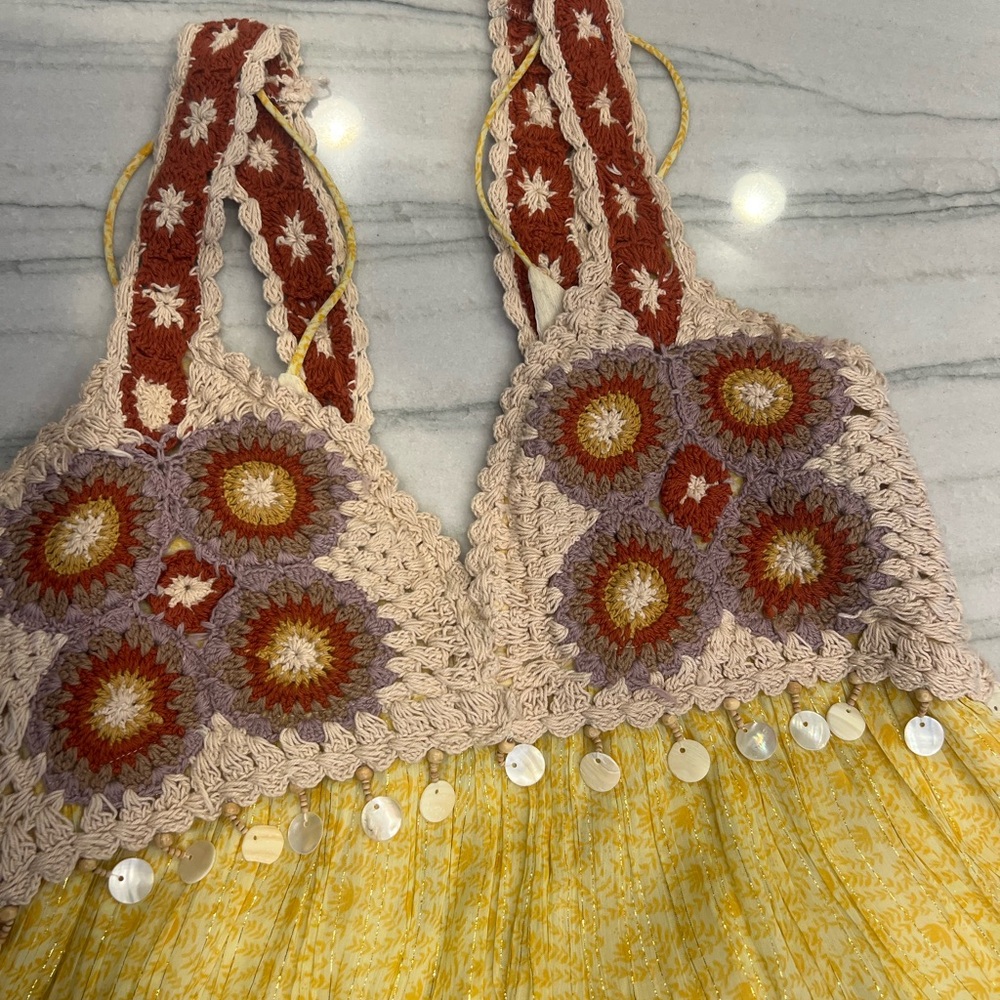 Zara Yellow and Cream Crochet Dress - Picture 2 of 9